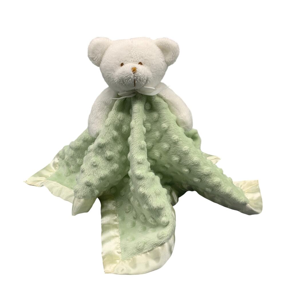 Blankets & Beyond Minky Dot Lovey Green White Bear Satin Trim Security 16" Baby